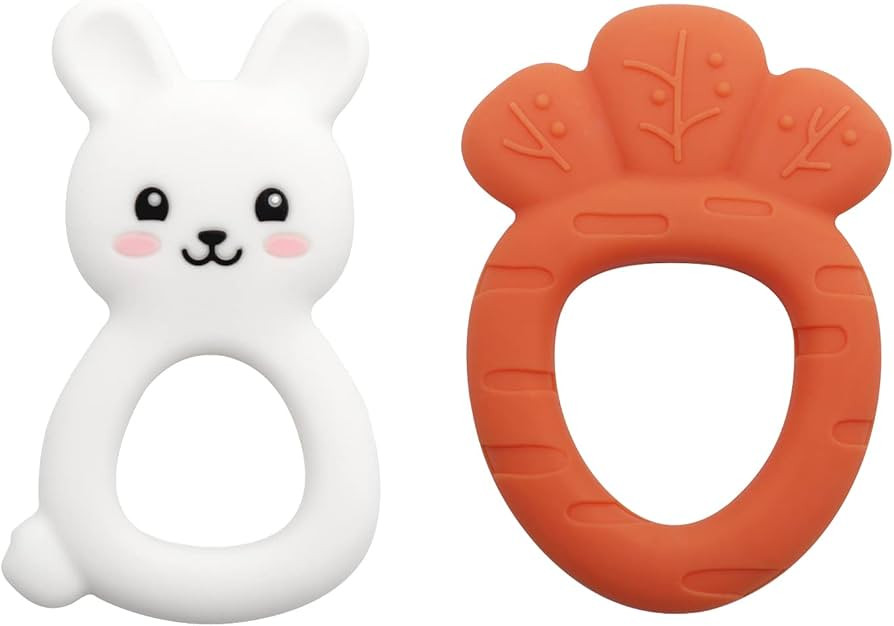 Teething Toys for Babies, PAPACHOO 2 Pack Bunny Carrot Super Soft Silicone Baby Soothing Teether ... | Amazon (US)