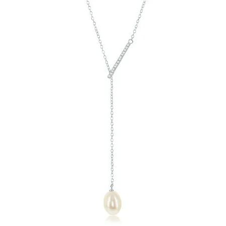 Silver CZ Adjustable Bar W/ Hanging Fresh Water Pearl 16+2'' Necklace | Walmart (US)