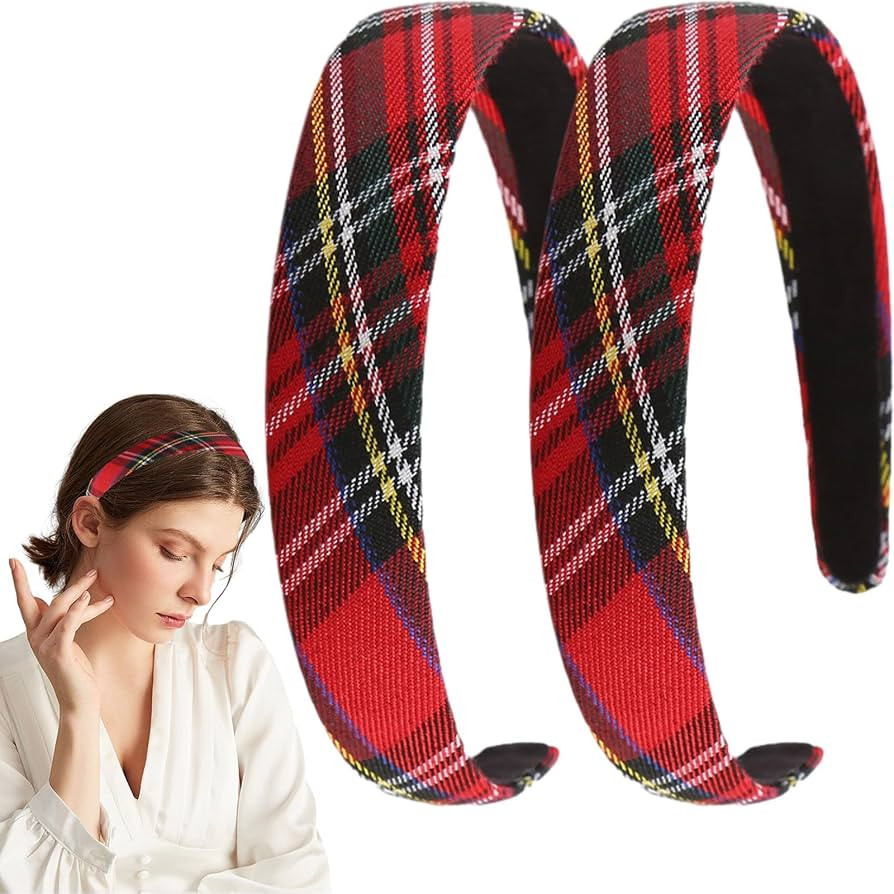 2Pcs Red Headband, Fabric Hairbands, Christmas Headband Women Girls Accessories Tartan Red Headba... | Amazon (UK)