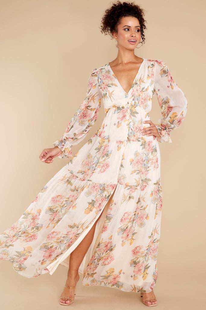 Enchanting Looks Blush Floral Print Maxi Dress | Red Dress 