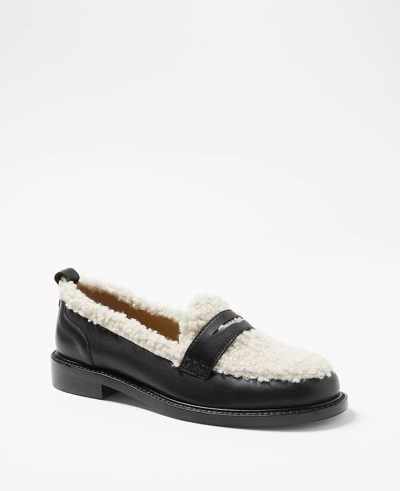 Leather Sherpa Penny Loafers | Ann Taylor (US)