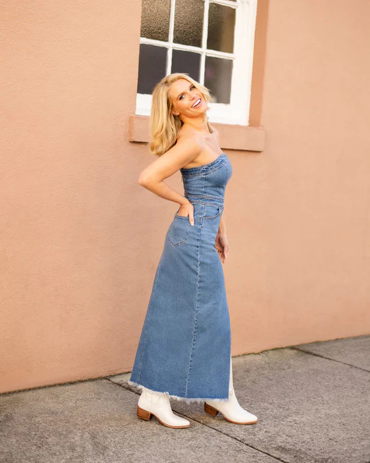 Olivia Strapless Denim Midi Dress | VICI