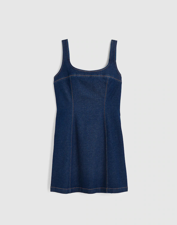Denim Seamed Squareneck Mini Dress | Madewell