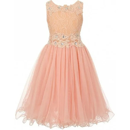 Embroidered Design Rhinestone Princess Big Flower Girls Dresses Peach 12 | Walmart (US)