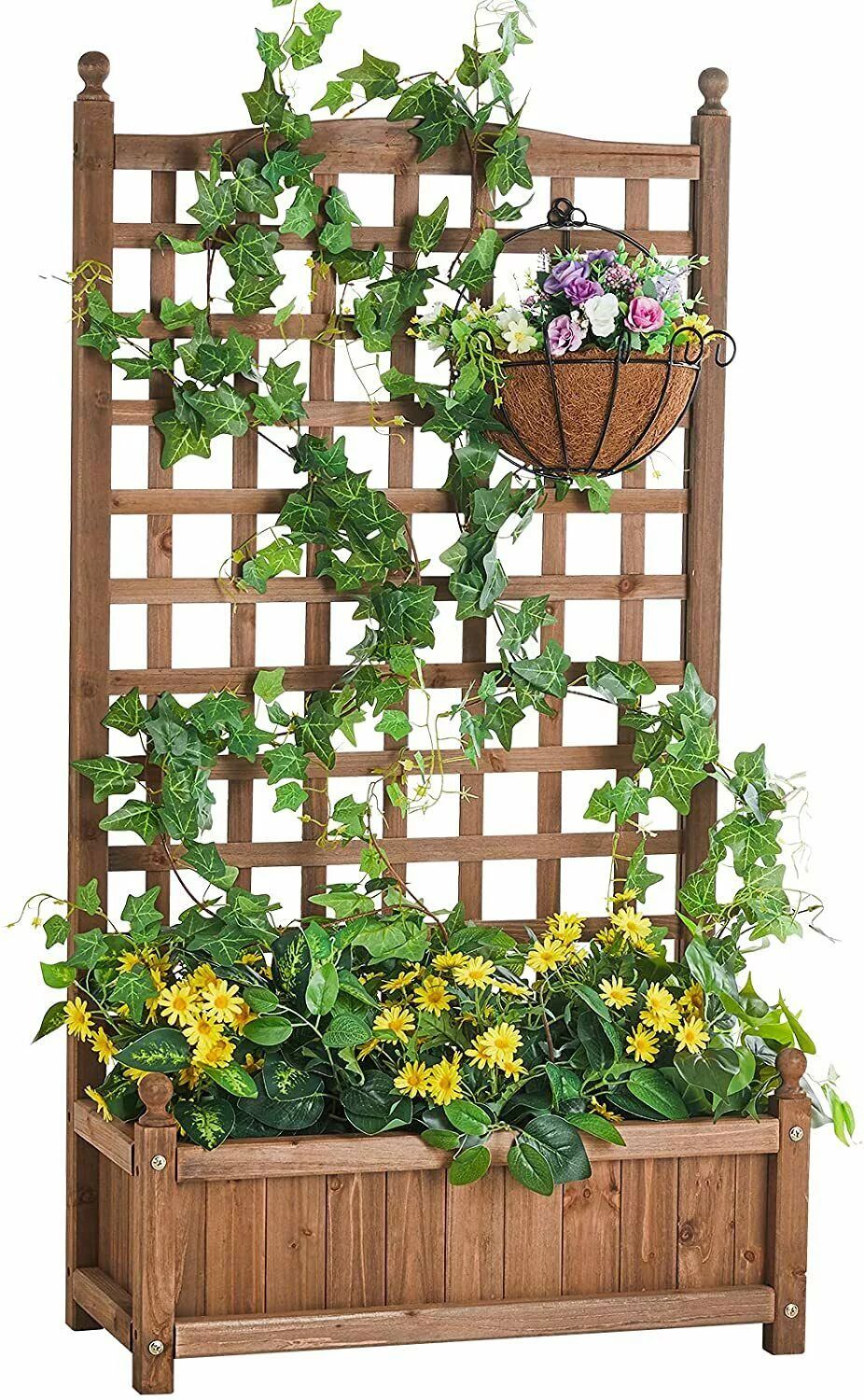 CINAK Raised Garden Bed with Trellis, Solid Fir Wood Garden Bed, 4x2.2x1 FT Garden Box for Vine C... | Walmart (US)