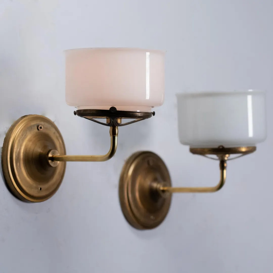 Antique Brass Wall Sconce With Opaline Glass Shade C.1900–1920 Edwardian Industrial Lighting - ... | Etsy (US)
