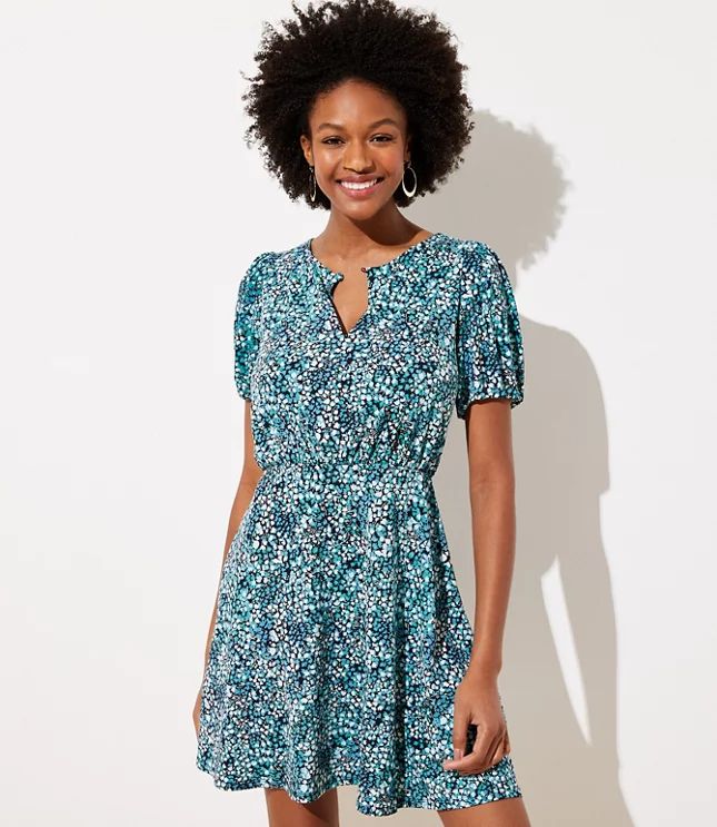 Wildflower Puff Sleeve Flare Dress | LOFT