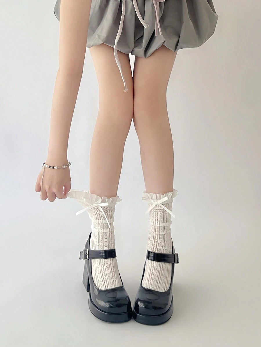 1/2/3 Pairs Of Women's Lace Bow Short Socks, Perforated And Breathable Lolita JK Socks, Suitable ... | SHEIN
