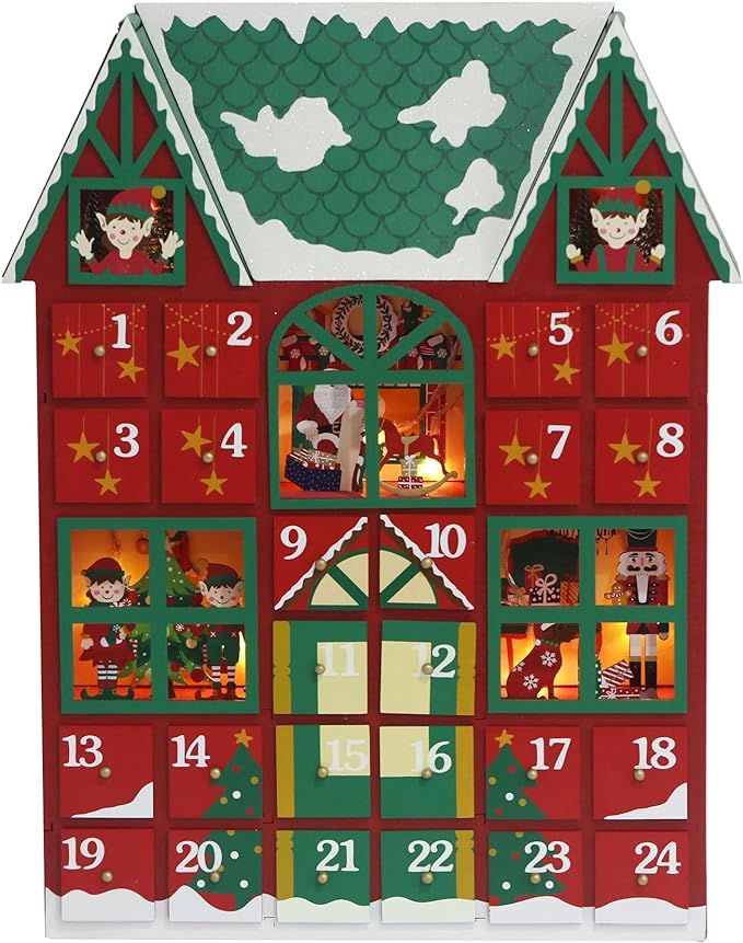 PIONEER-EFFORT Large Christmas Wooden Advent Calendar House 2021 with Drawers to Fill Small Gifts... | Amazon (US)