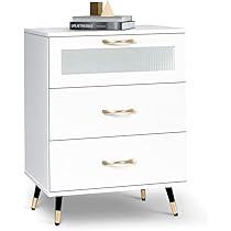 White Accent Nightstand Modern 3 Drawer Bedroom Dresser Nightstand Bedside Cabinet Furniture End Sid | Amazon (US)