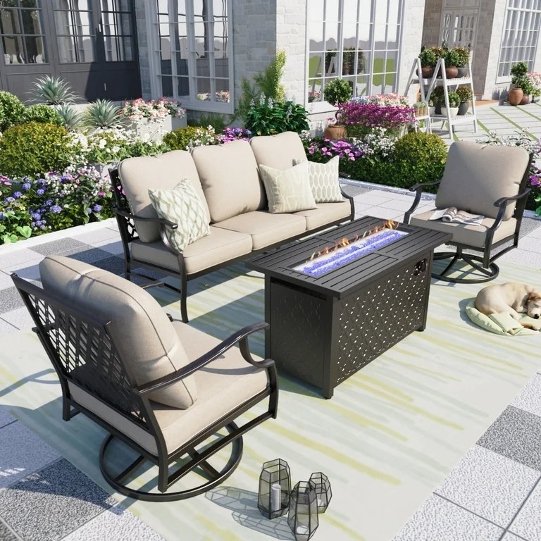 MF Studio 5 Seater Outdoor Patio Furniture Set with Fire Pit Metal Patio Conversation Set with Sw... | Walmart (US)