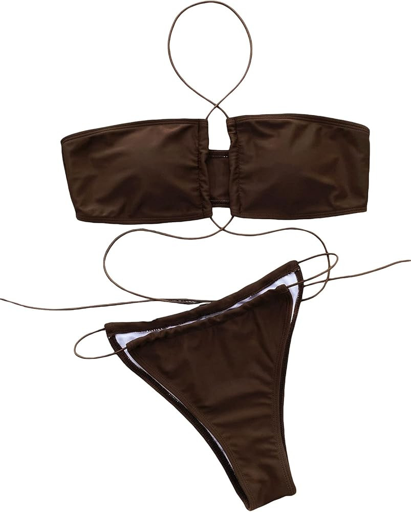 Floerns Women's Ditsy Floral Print Triangle Bikini Thong 2 Piece Bathing Suit Swimsuits | Amazon (US)