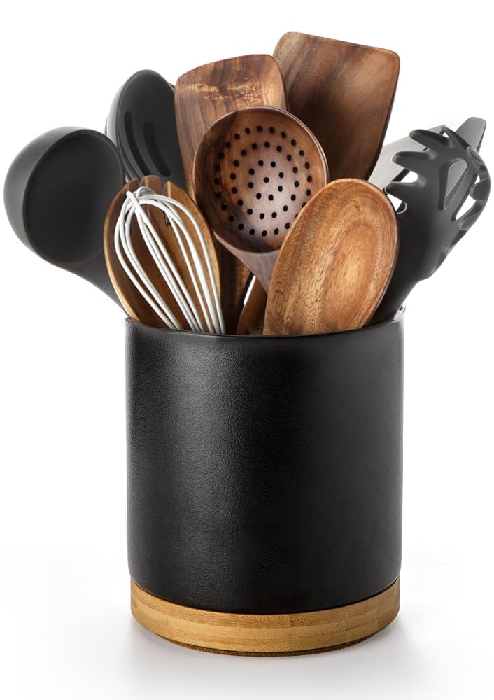 Nucookery 360°Rotating Utensil Holder, 7.2" Kitchen Utensil Crock, Ceramic Cooking Utensil Organ... | Amazon (US)