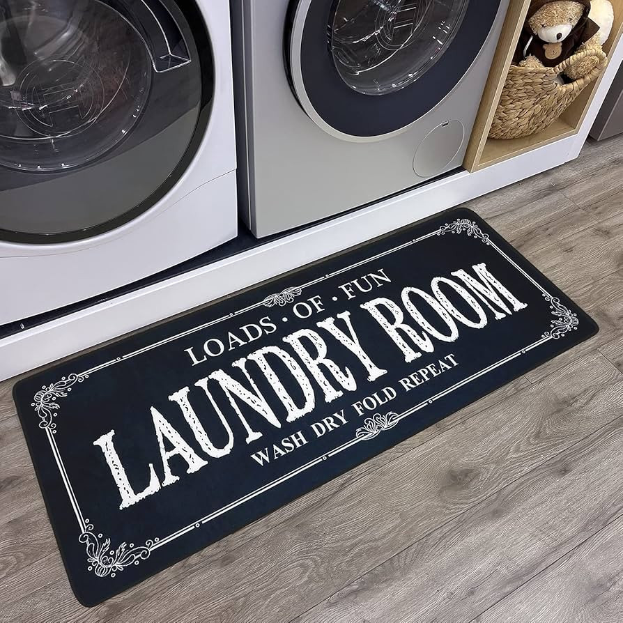 Non Slip Laundry Runner Rug - Farmhouse Kitchen Floor Mat for Mudroom and Bathroom - Black, 20 X ... | Amazon (US)