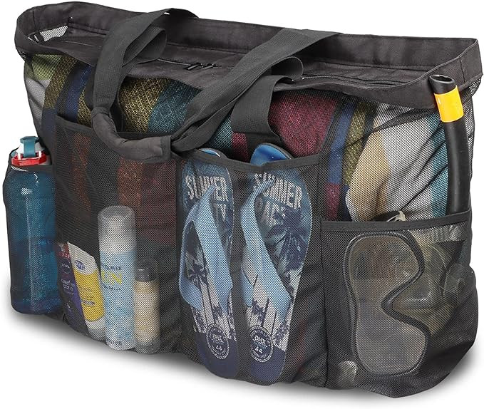 GOTDYA Extra Large Beach Bag, XL Mesh Tote with Zipper and Pockets Ideal for Your Family Beach Tr... | Amazon (US)