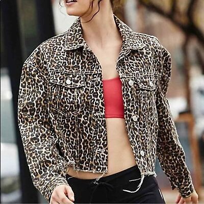 Free People Leopard Print Cropped Denim Jacket Tan Black Oversized Fit Medium  | eBay | eBay US