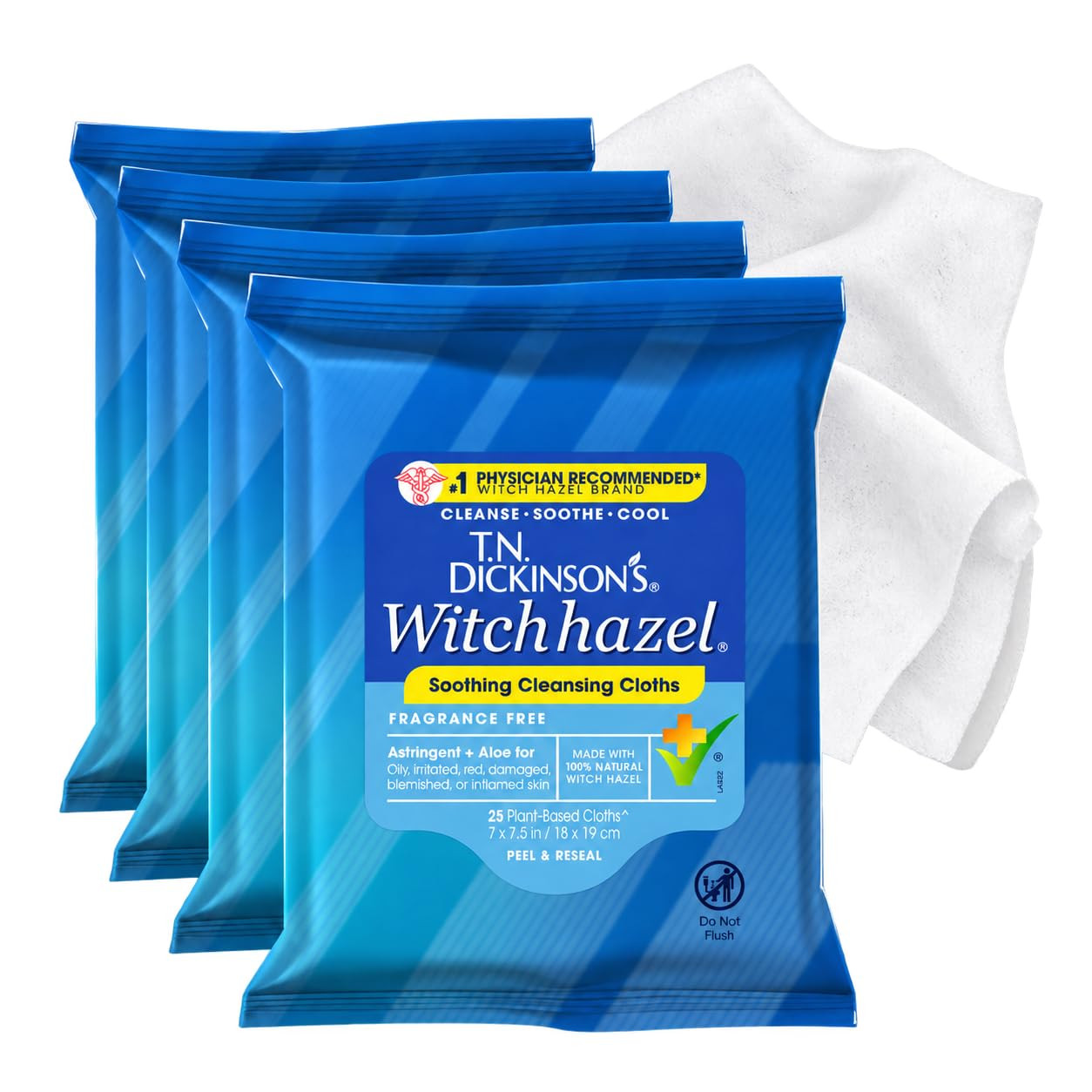 T.N. Dickinson's Witch Hazel Cleansing Cloths | 4 Pack | 25 Ct Each | Amazon (US)