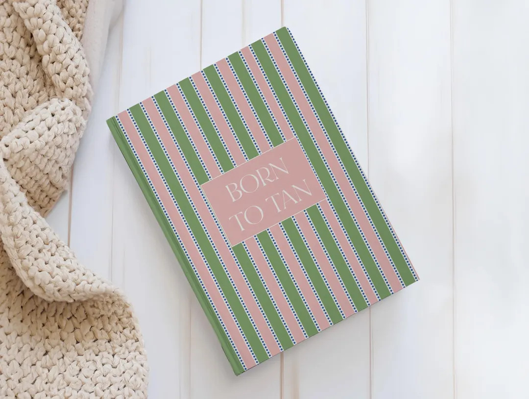 Green and Pink Stripe Coastal Hardcover Journal Born to Tan Nancy Meyers Aesthetic Gift 5.75x8, 1... | Etsy (US)