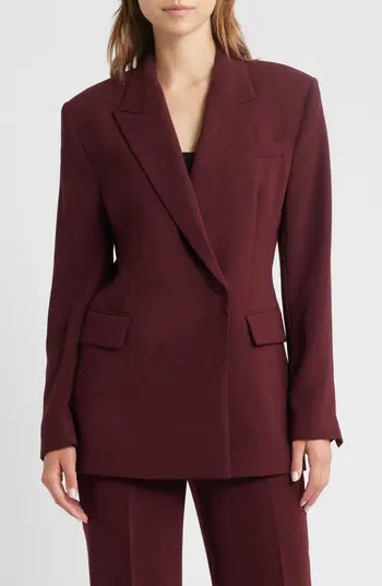 MANGO Iguana Double Breasted Blazer in Maroon at Nordstrom Rack, Size X-Small | Nordstrom Rack