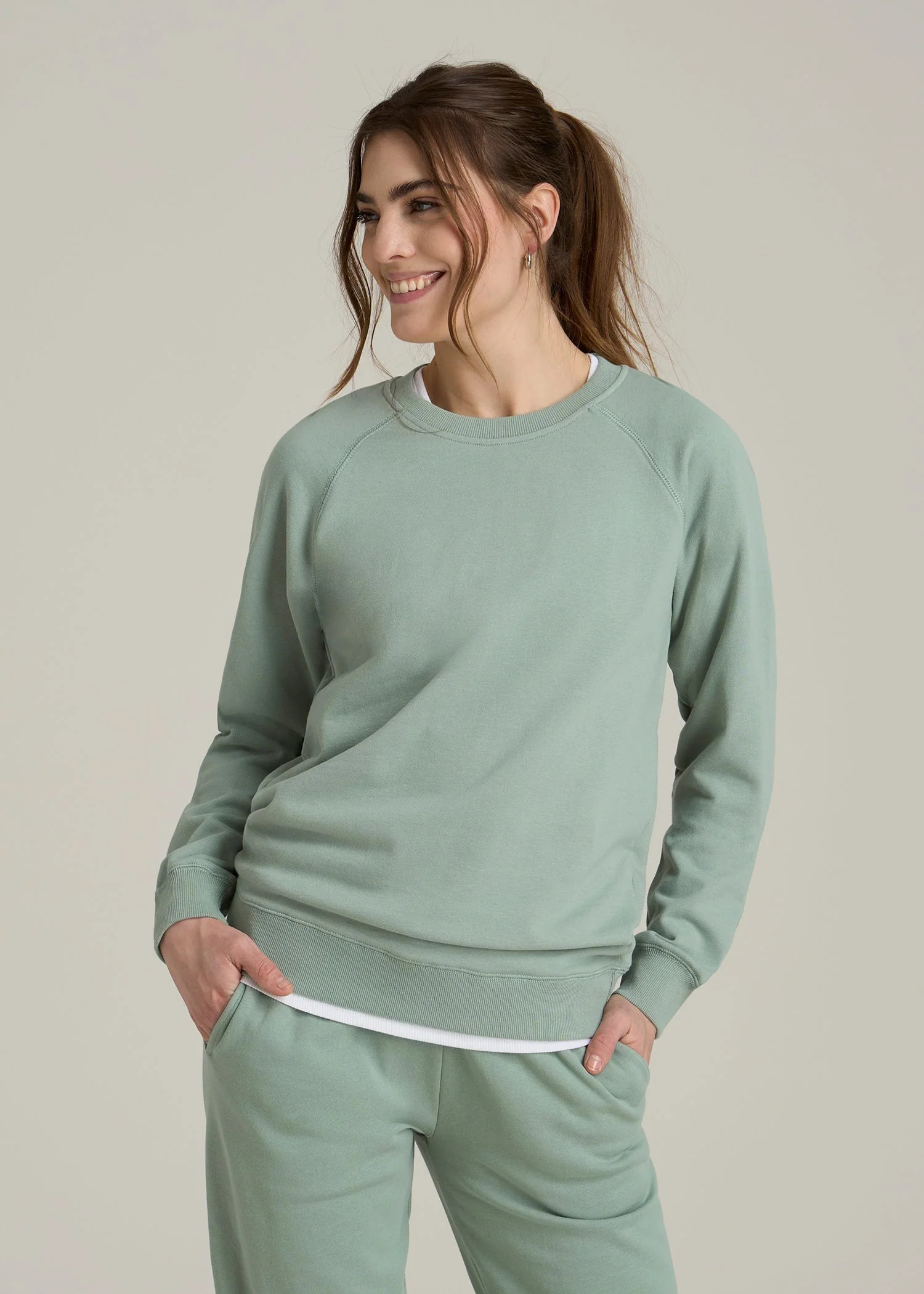 Wearever French Terry Crewneck Sweatshirt for Tall Women in Seagrass | American Tall