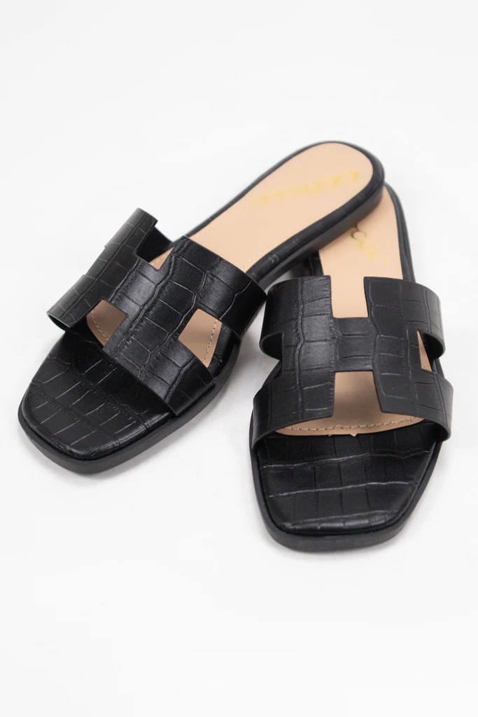 NEW!! The Parker Cut Out Slide in Black | Glitzy Bella