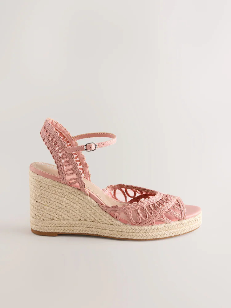 Ros\u00e9rosa - Forever Comfort\u00ae Peeptoe-Design Raffia Schuhe mit Keilabs\u00e4tzen | Next EU