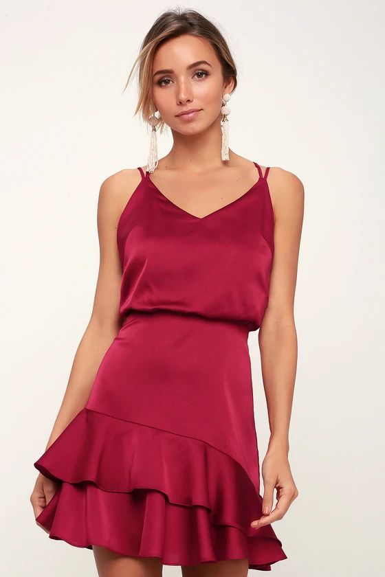 On the Floor Fuchsia Satin Ruffle Dress | Lulus (US)