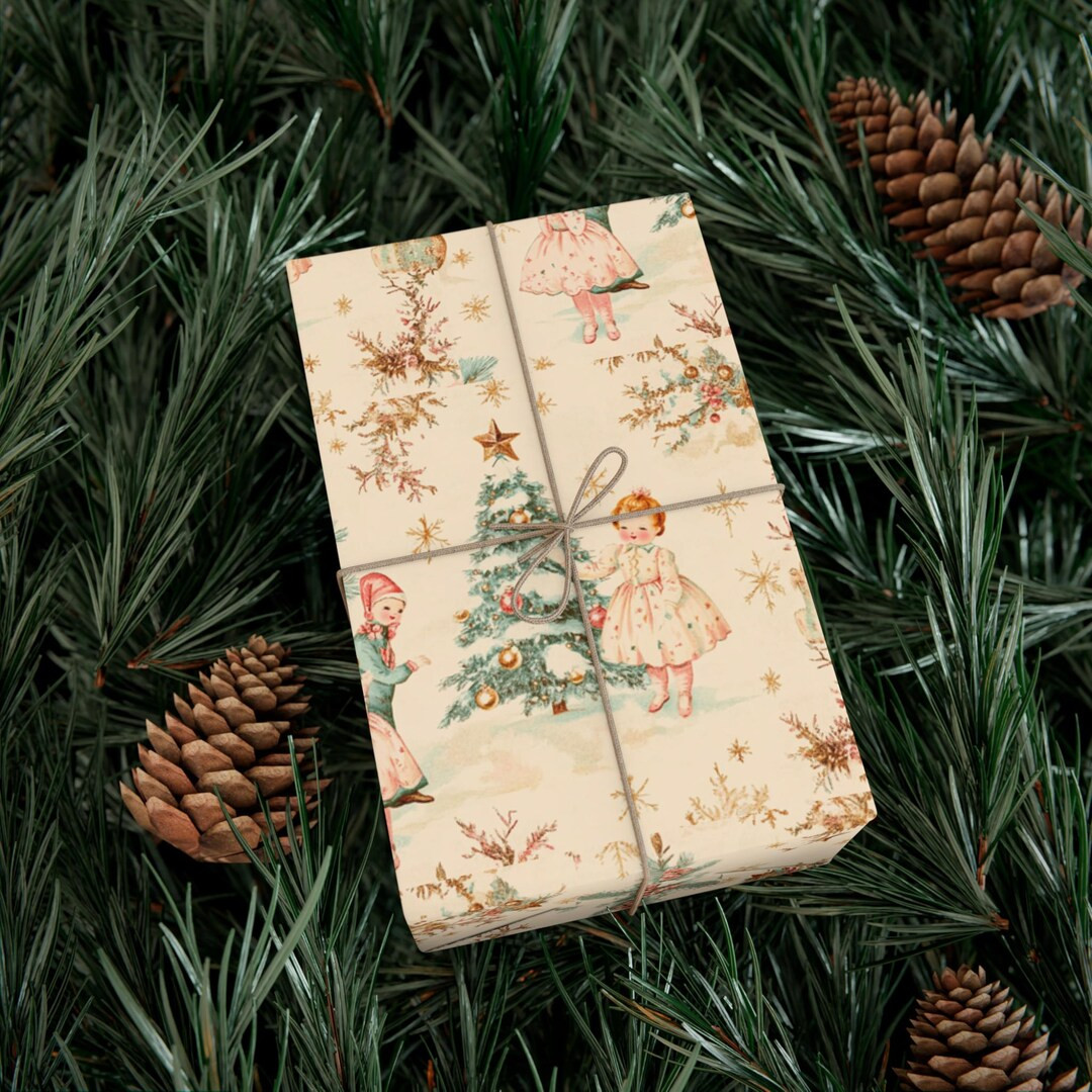 1950's Holiday Children Decorate the Christmas Tree Retro Vintage Gift Wrapping Paper - Etsy | Etsy (US)