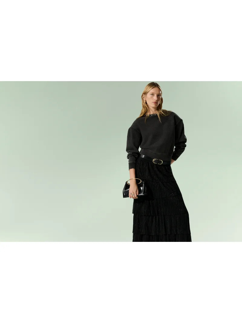 Scoop Women’s and Women's Plus Mineral Washed Rhinestone Crewneck Sweatshirt, Sizes XS-4X | Walmart (US)