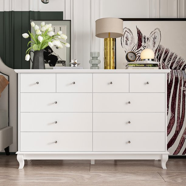 DiDuGo 10 Drawer Double Dresser, Wood Dresser Chest of Drawers for Living Room Bedroom, White | Walmart (US)