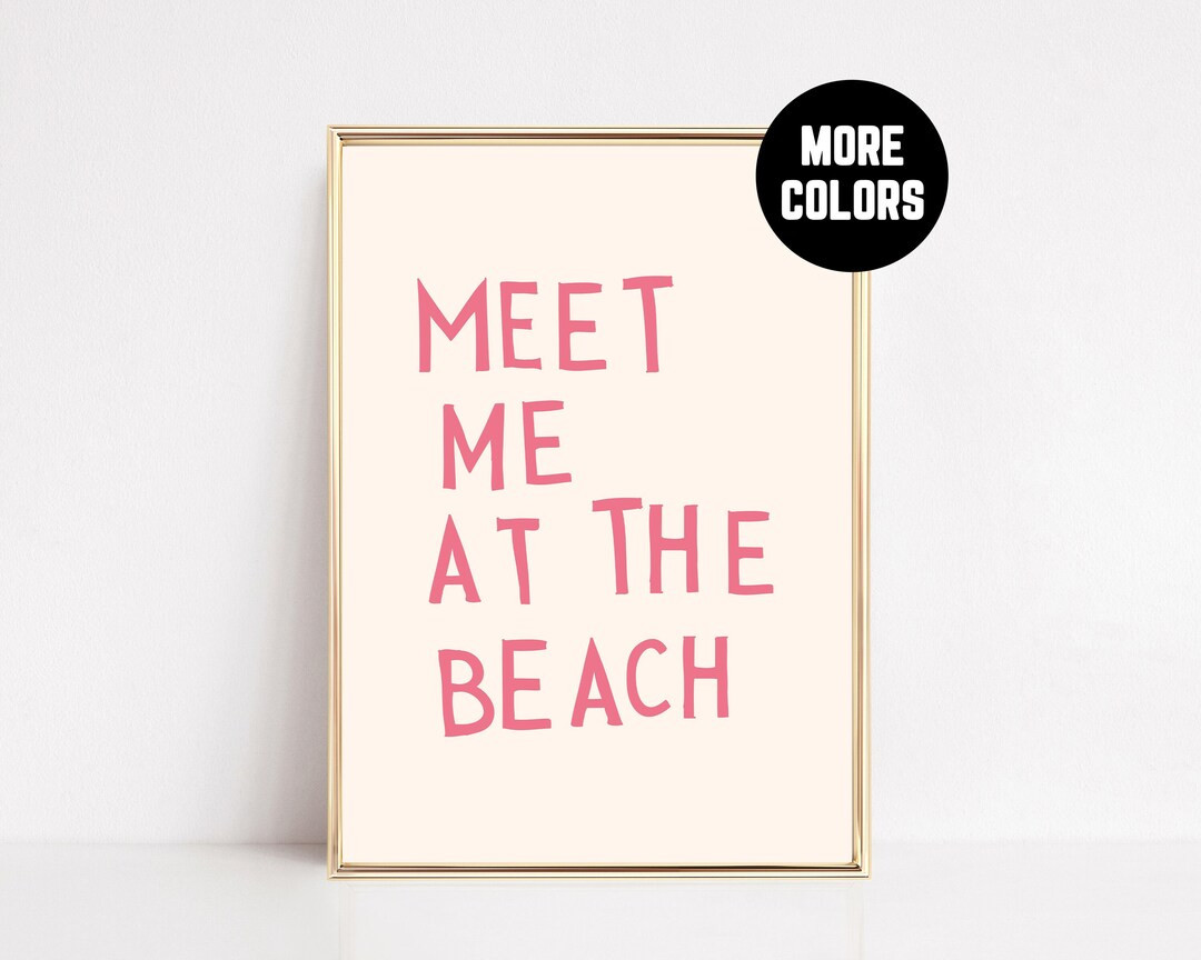 Meet Me at the Beach Quote Print Coastal Preppy Typography Wall Art Boho Girly Beach House Decor ... | Etsy (US)