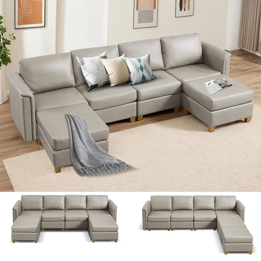 115" Modular Sectional Sofa with Storage, Faux Leather Sectional Couch Comfy Cloud Couches with M... | Amazon (US)
