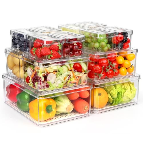 14 Pack Fridge Organizer, Stackable Refrigerator Organizer Bins with Lids PBA-Free, Clear Fridge Organizers and Storage for Kitchen, Countertops, Cabinets, Fridge, Drinks, Fruits, Vegetable, Cereals | Amazon (US)