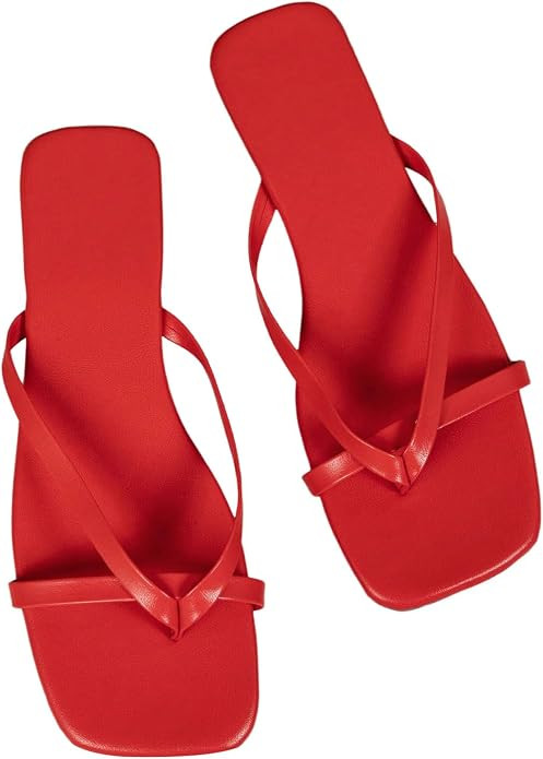 GORGLITTER Women's Strappy Square Toe Thong Sandals Dressy Summer Cute Vacation Beach Comfortable... | Amazon (US)
