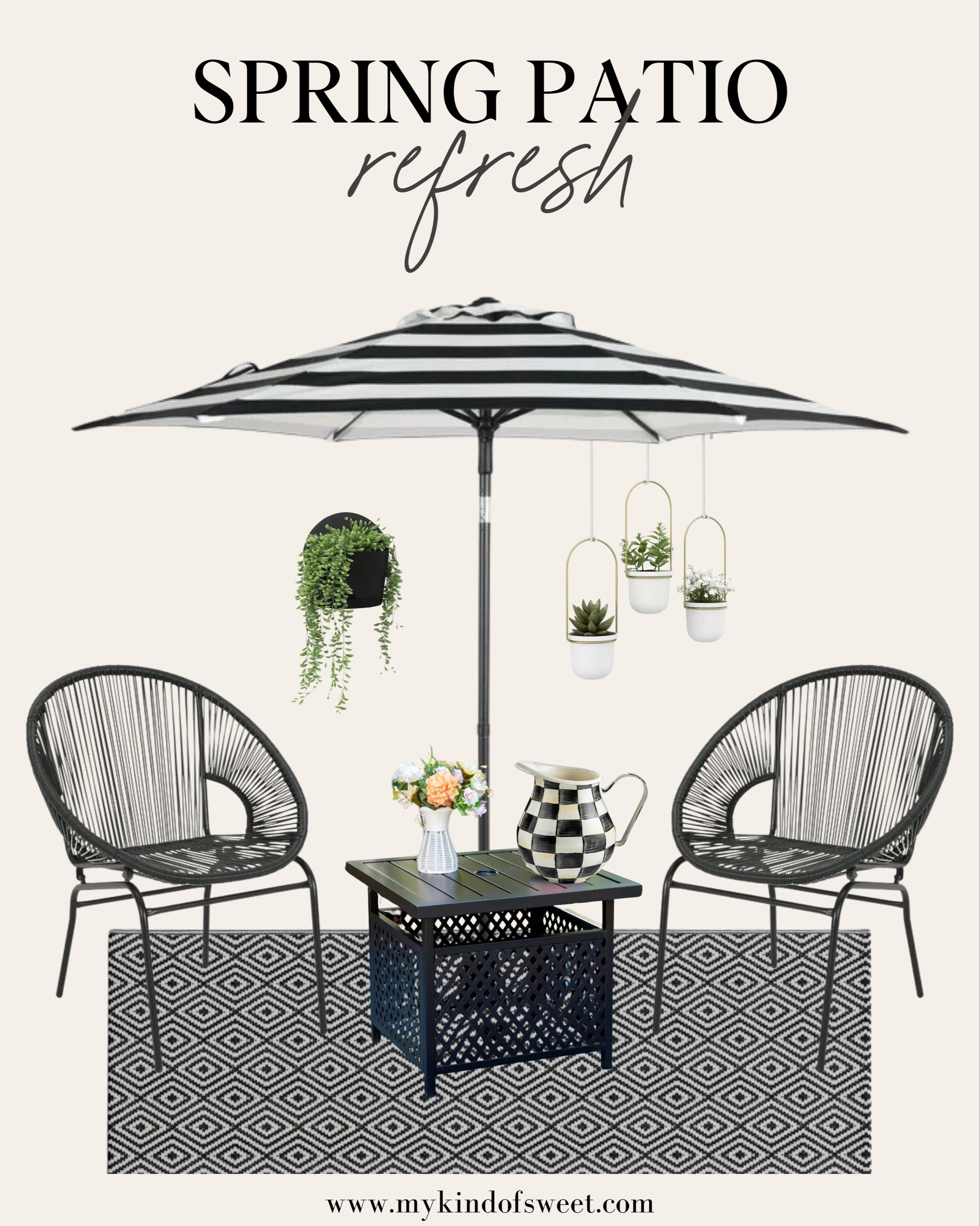 Spring patio refresh // this black and white patio umbrella is perfect for a sunny day in the cutest chairs 

#LTKSeasonal #LTKstyletip #LTKhome