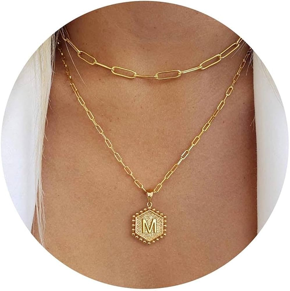 M MOOHAM Dainty Gold Necklace for Women Girls - 16K Gold Plated Initial Necklaces for Women Trend... | Amazon (US)