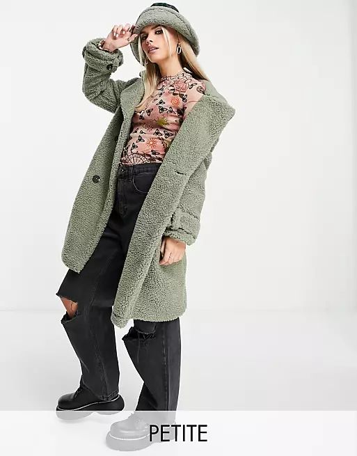 Violet Romance Petite borg coat in sage green | ASOS | ASOS (Global)