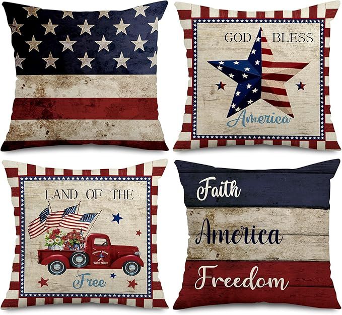 AnyDesign Independence Day American Flag Pillow Covers 4th of July Patriotic Star Stripes Throw P... | Amazon (US)