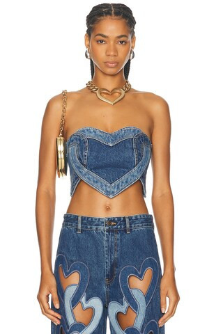 AREA Heart Strapless Top in Denim-Medium | FWRD 
