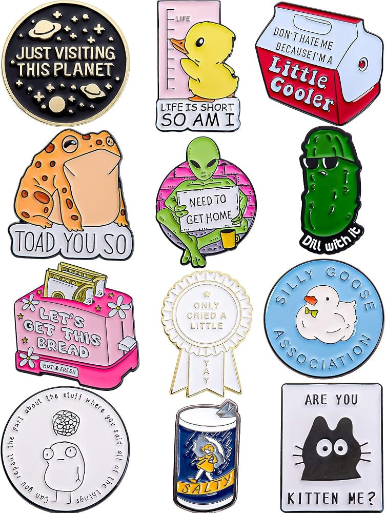 Funny Enamel Pins Set of 12 – Sarcastic & Meme-Inspired Lapel Pins for Jackets, Backpacks, Hats... | Amazon (US)