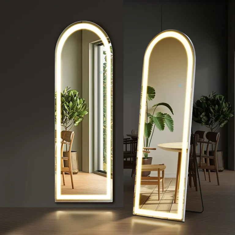 EDX LED 3 Color Lighting Full Body Mirror 60"x 16" Arched Floor Mirror with Lights Wall Mounted F... | Walmart (US)