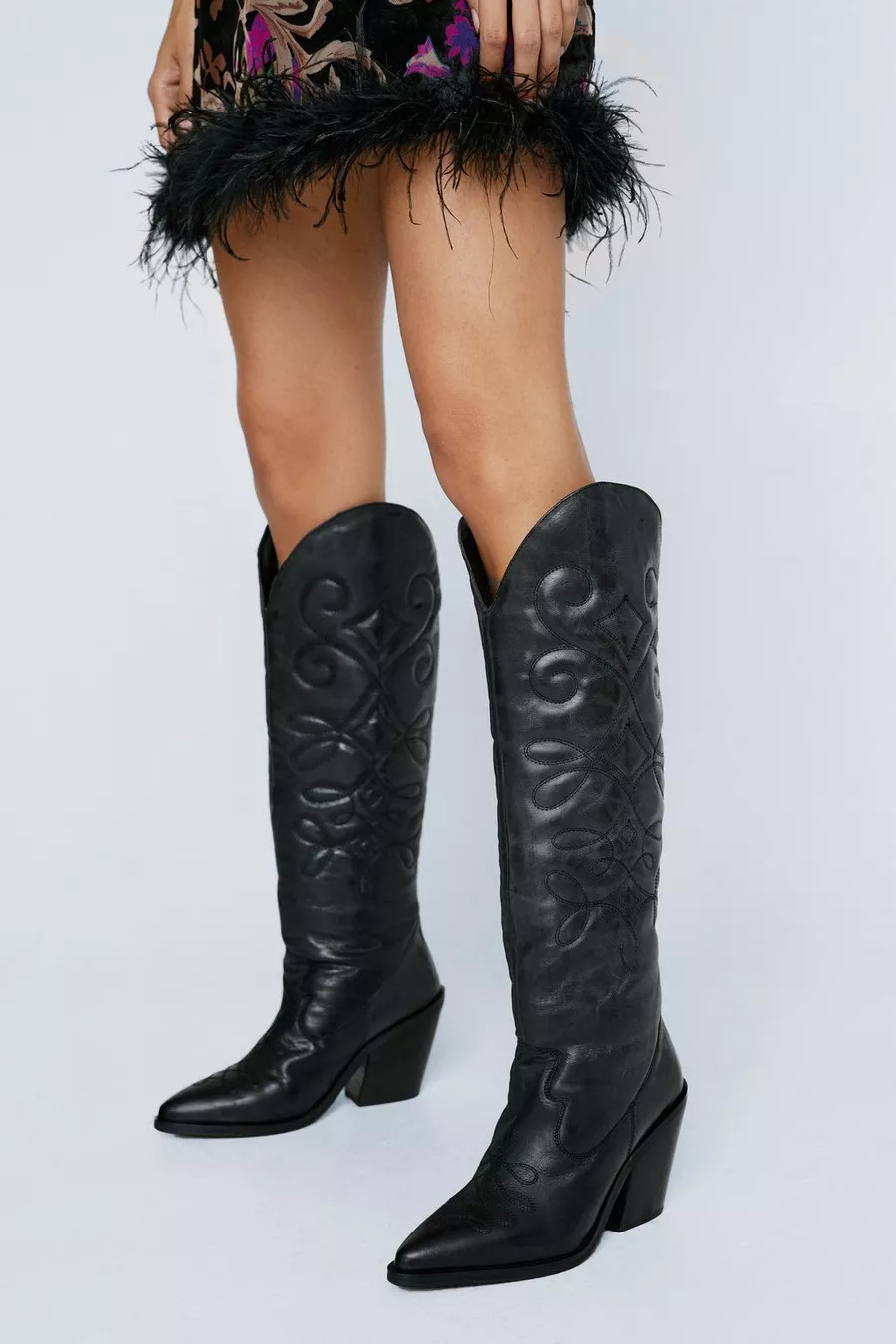 Premium Leather Knee High Cowboy Boots | Nasty Gal (US)