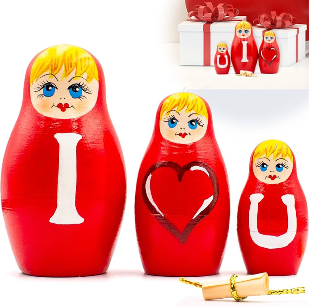 AEVVV Valentines Day Nesting Dolls Set of 3 pcs - Valentines Day Decor - I Love You Gifts for Him... | Amazon (US)