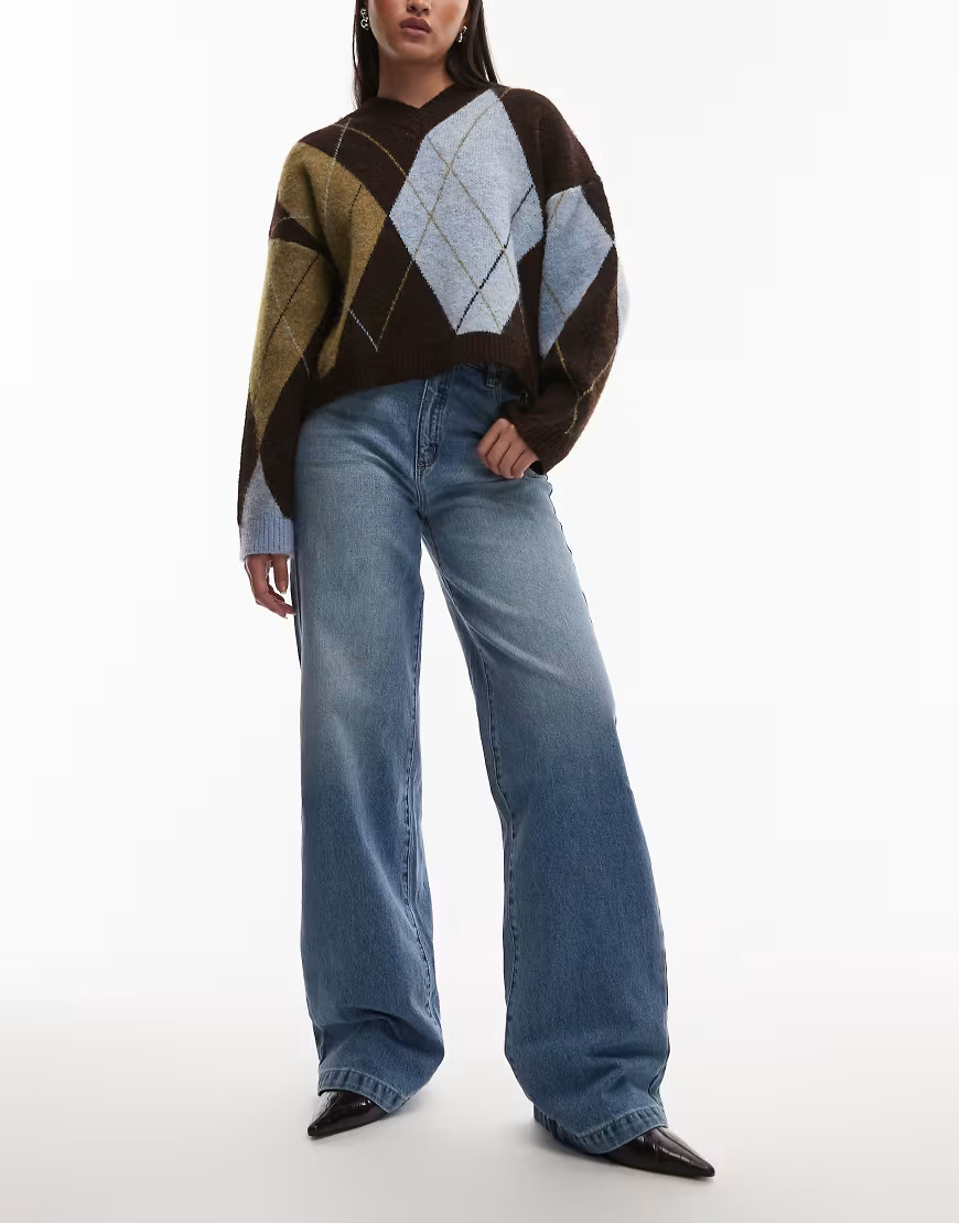 Abran Jeans Tall 94 high rise wide leg paloma jeans in mid blue | ASOS (Global)
