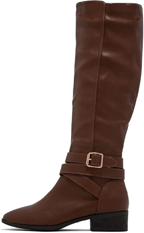 YDN Women Round Toe Knee High Boots Block Low Heel Wide Calf Boots Casual Fall Winter Shoes Size ... | Amazon (US)