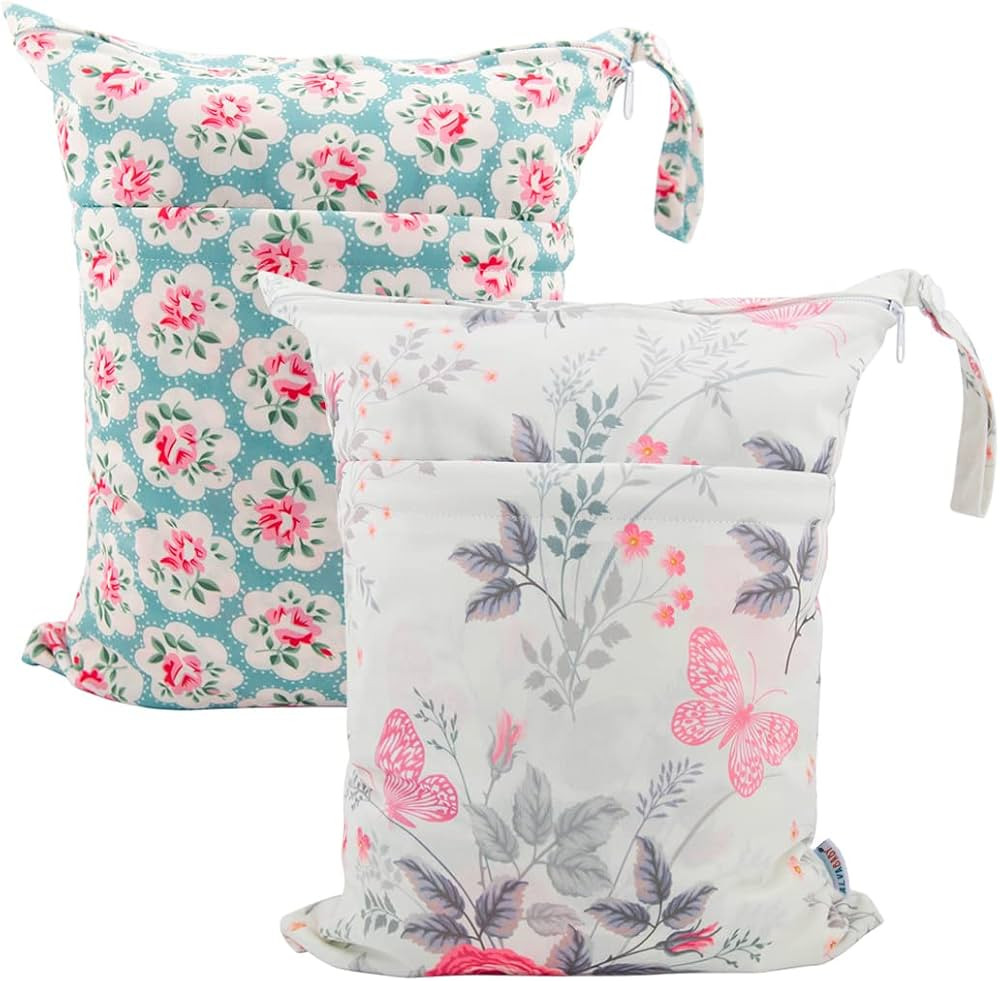 ALVABABY 2pcs Cloth Diaper Wet Dry Bags Waterproof Reusable with Two Zippered Pockets Travel Beac... | Amazon (US)