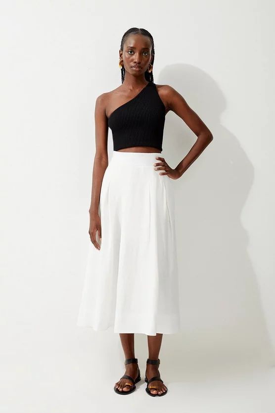 Premium Linen Viscose Fluid Tailored Midaxi Full Skirt | Karen Millen US