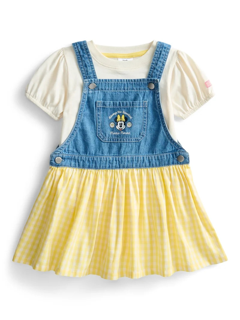 Minnie Mouse Toddler Girls Denim Gingham Skirtall and Puff Sleeve Tee Set, 2-Piece, Sizes 12M-5T | Walmart (US)