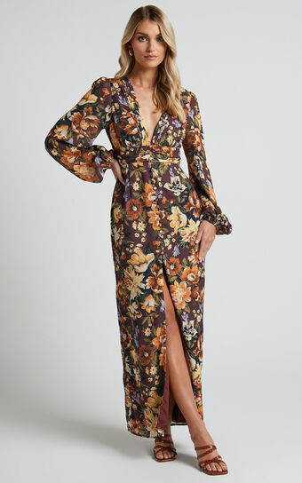Lorelei Maxi Dress - V Neck Balloon Sleeve Dress in Indulgent Bloom | Showpo (US, UK & Europe)