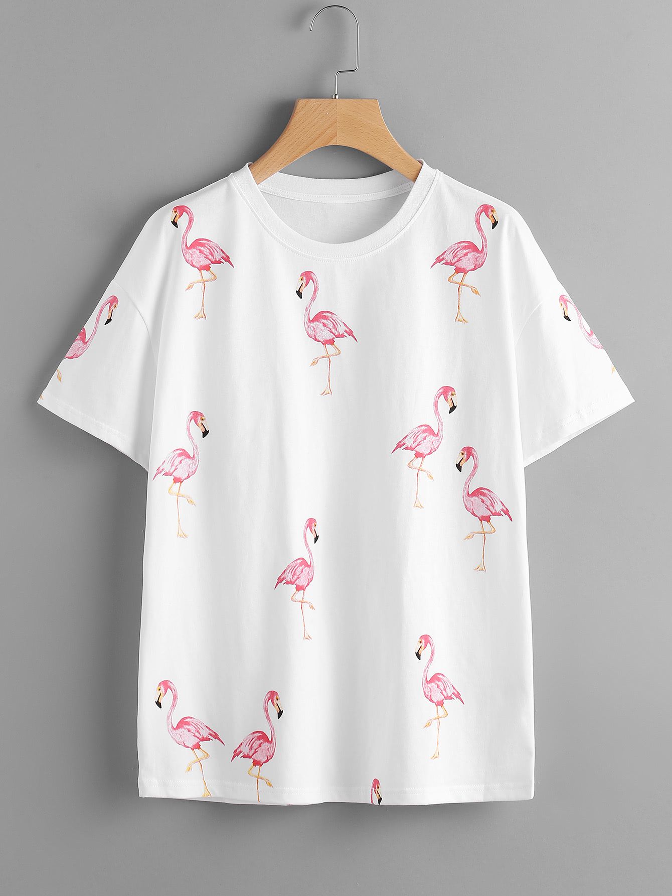 Flamingo And Slogan Print Drop Shoulder Tee | SHEIN